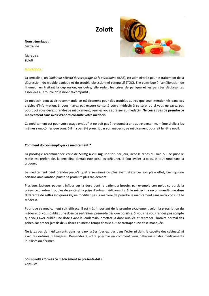 Zoloft sans ordonnance