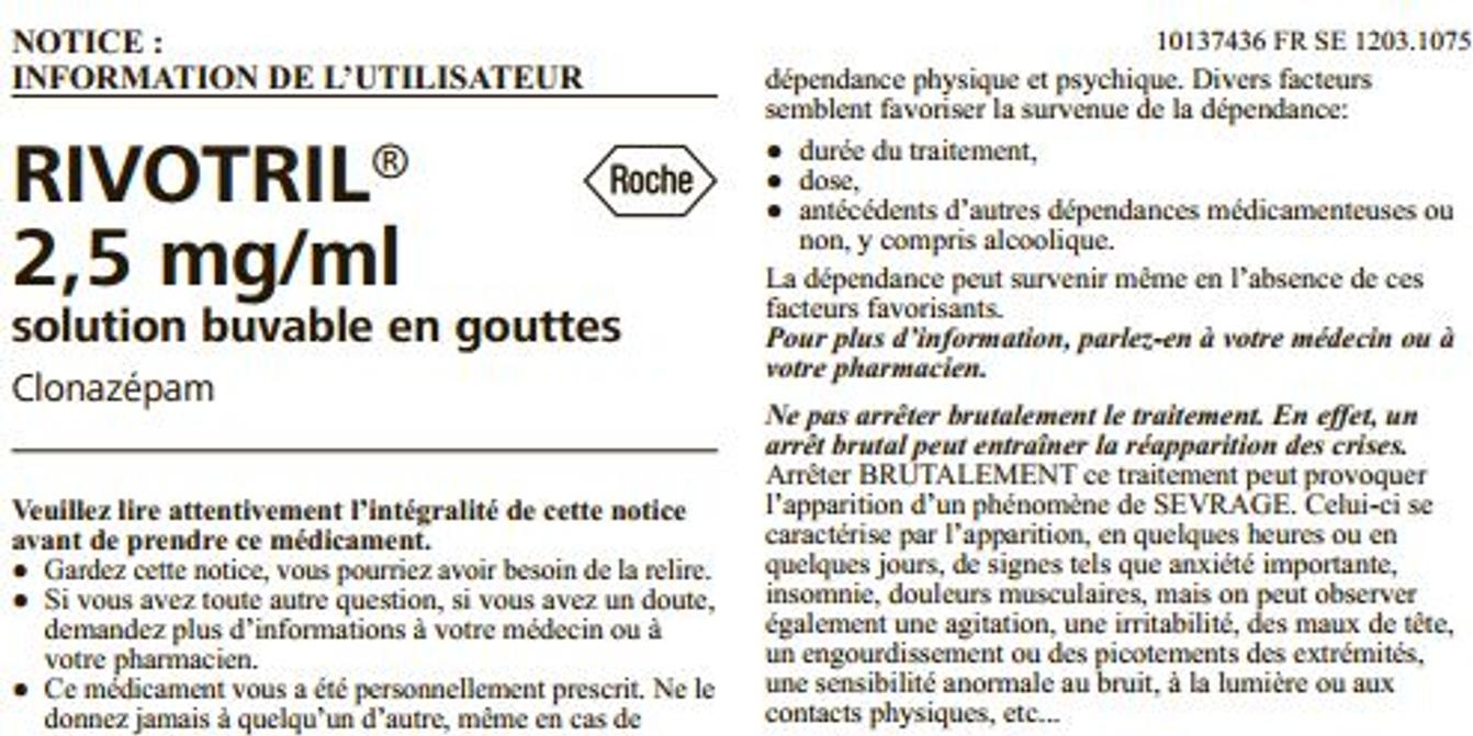 Acheter rivotril en gouttes