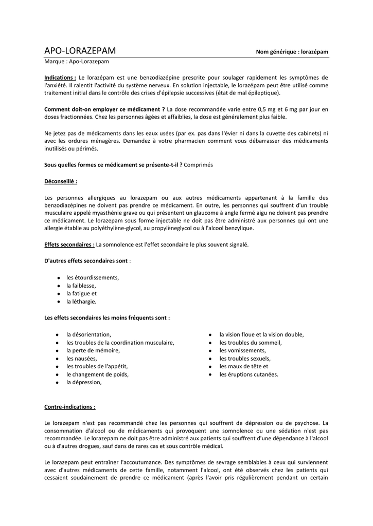 Medicament Generique Lorazepam