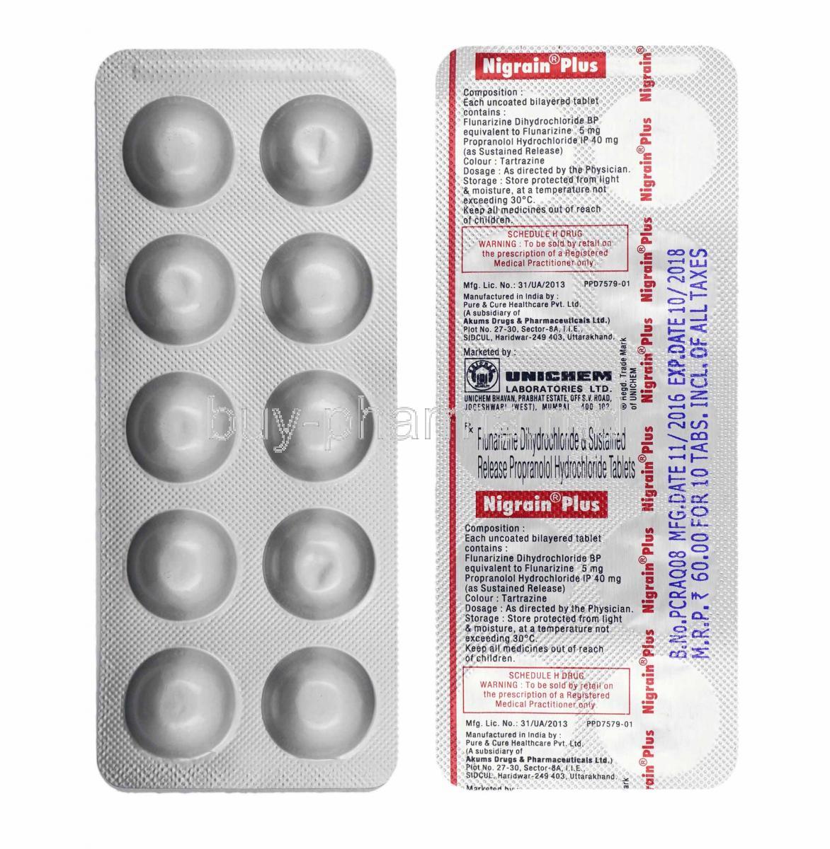 Propranolol 40 mgflunarizine 10 mg