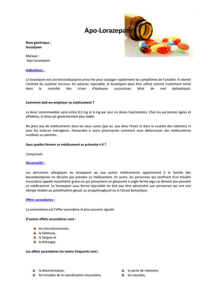 Ativan nom generique