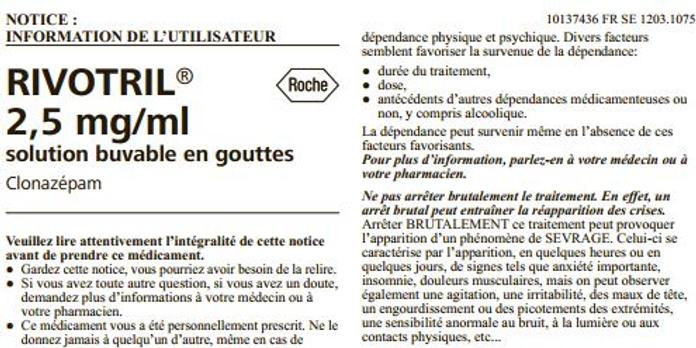 Prix rivotril gouttes