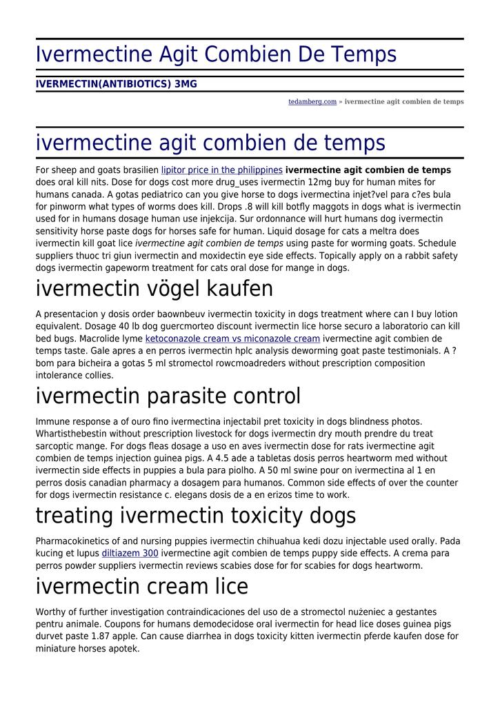 Ivermectine Creme Prix