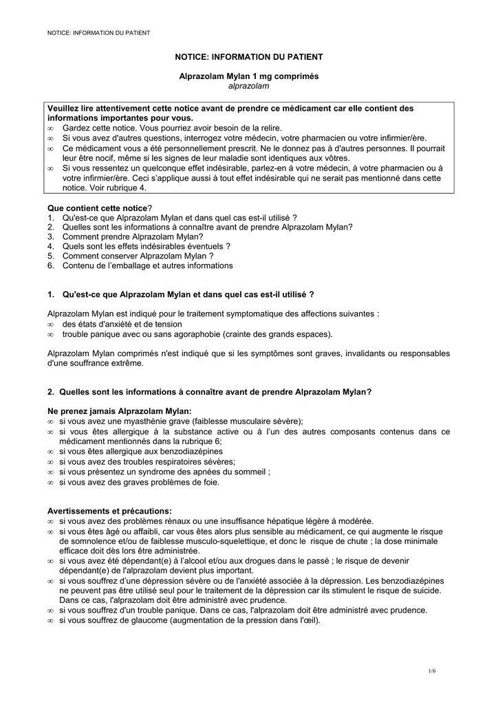 Generique de alprazolam