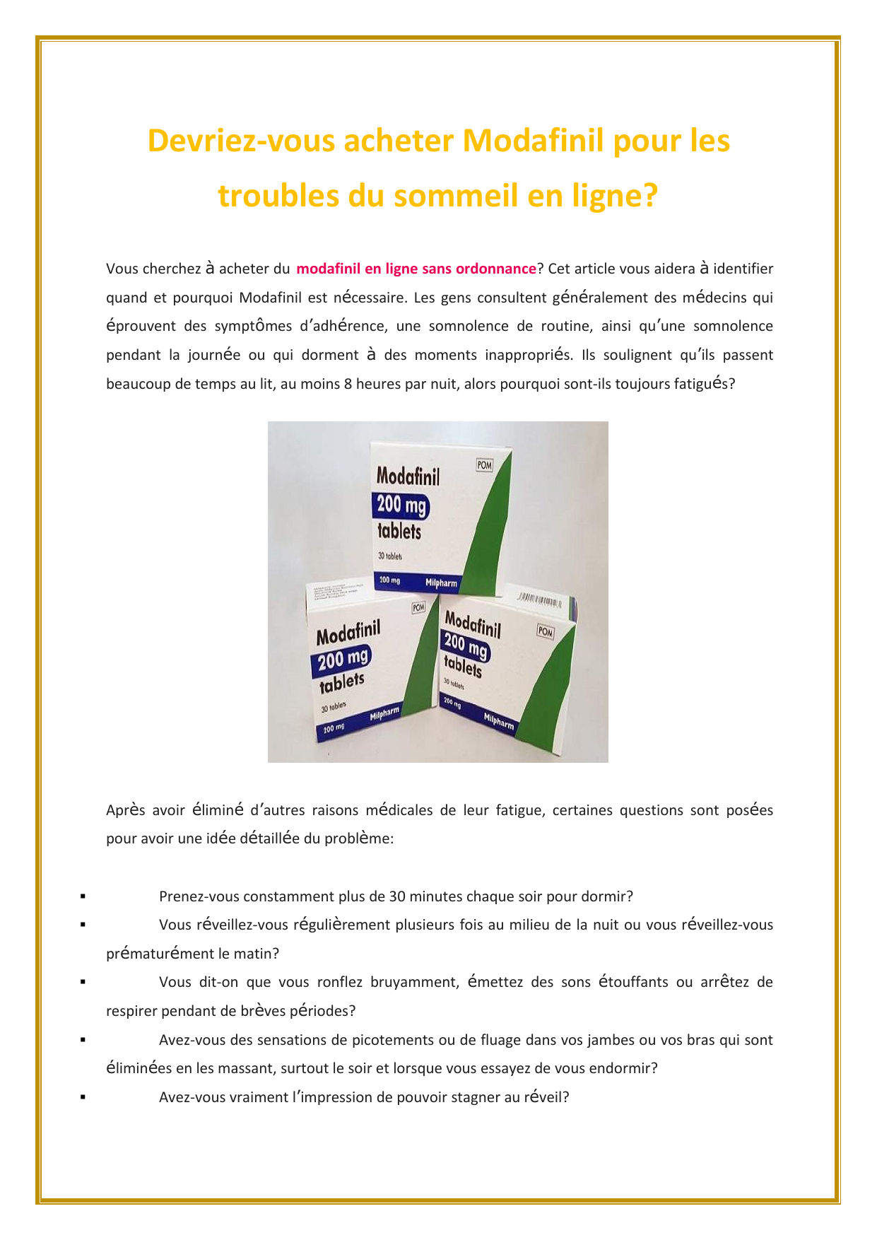 Modafinil où acheter