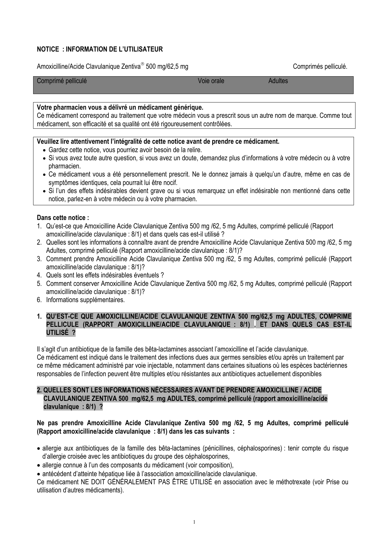 Amoxicilline 1g non generique