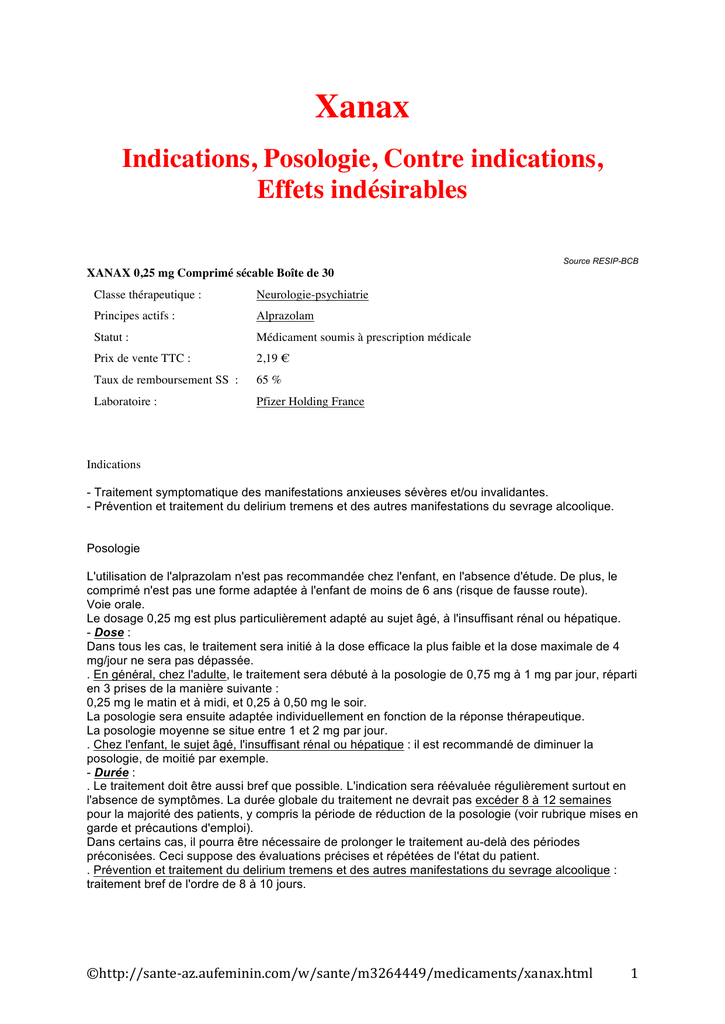Prix pour alprazolam