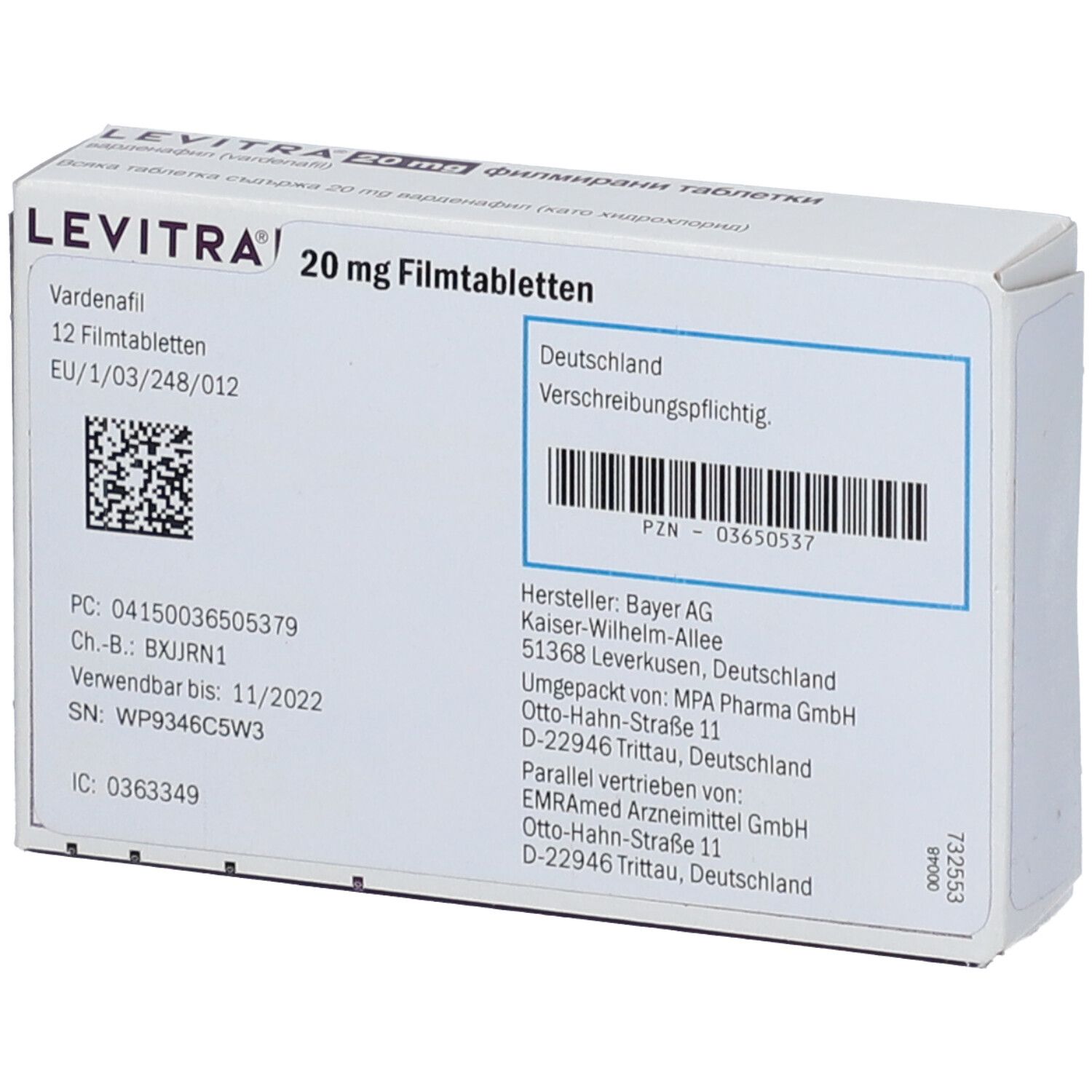 Levitra 20mg en pharmacie