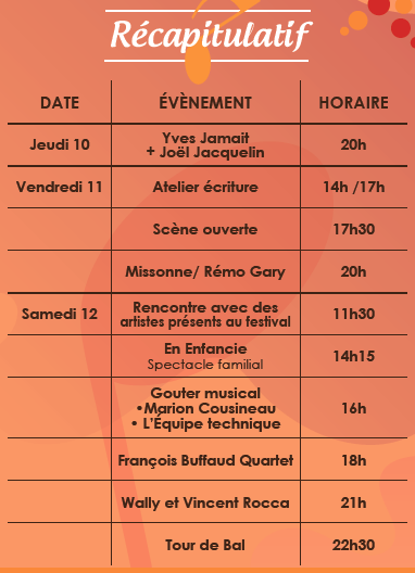 Programme récapitulatif du festival